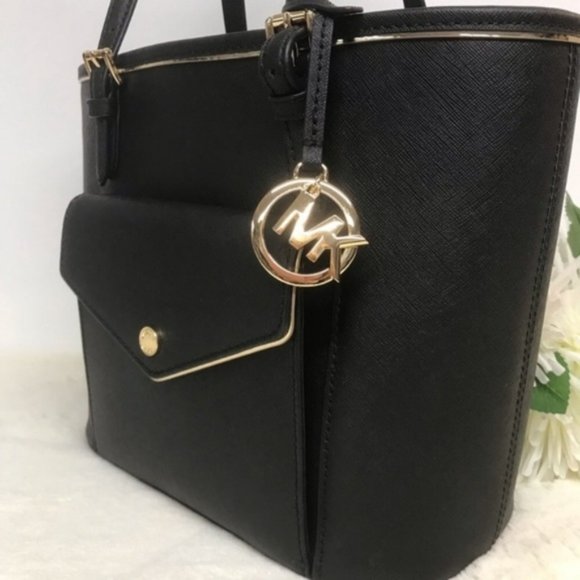 Michael Kors Saffiano Frame Black Leather Tote Bag - Picture 4 of 5